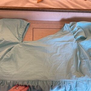 Tiffany Blue Taffeta Assymetrical Ruffle-Sleeve Women’s Dress